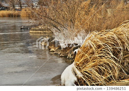 Lake Suwa is frozen over. Lake Suwa is frozen over. 139486251