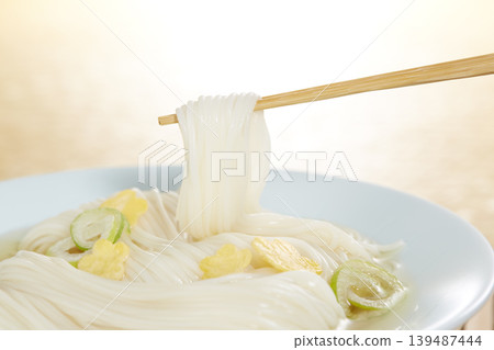 A classic Japanese summer noodle dish: cold somen noodles A classic Japanese summer noodle dish: cold somen noodles 139487444
