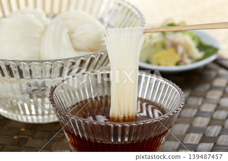 A classic Japanese summer noodle dish: cold somen noodles A classic Japanese summer noodle dish: cold somen noodles 139487457