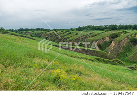 Natural ravines eroded by melt and rainwater Natural ravines eroded by melt and rainwater 139487547