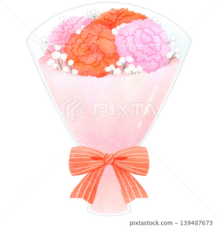 Mother's Day: A bouquet of red and pink carnations (hand-drawn illustration) Mother's Day: A bouquet of red and pink carnations (hand-drawn illustration) 139487673