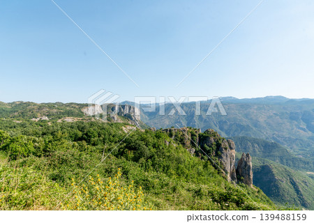 Landscape of Bosnia and Herzegovina mountains hill peak range haze summer Europe Landscape of Bosnia and Herzegovina mountains hill peak range haze summer Europe 139488159