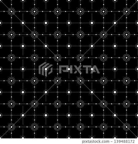Black and White Geomatics Seamless Pattern with Circular Targets and Dotted Technical Grid Black and White Geomatics Seamless Pattern with Circular Targets and Dotted Technical Grid 139488172