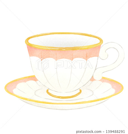 Elegant teacup and saucer, hand-drawn illustration 139488291