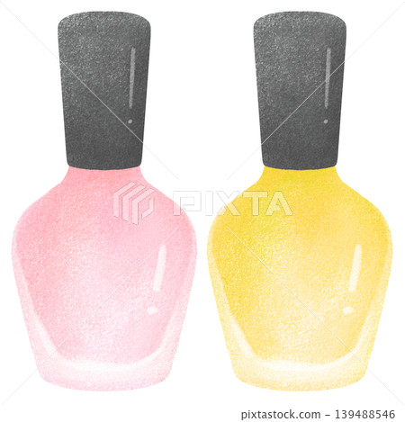 Pink and yellow nail polish, hand-drawn illustration 139488546
