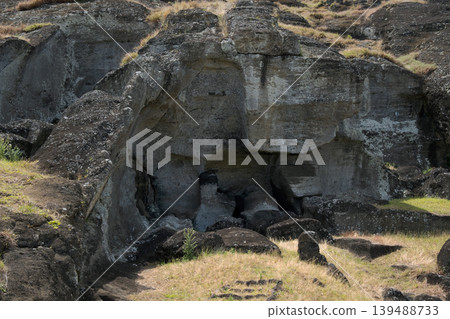 Rano Raraku quarry, known as the Moai factory, and Moai statues in progress, Easter Island, November 2025. Rano Raraku quarry, known as the Moai factory, and Moai statues in progress, Easter Island, November 2025. 139488733