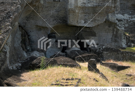 Rano Raraku quarry, known as the Moai factory, and Moai statues in progress, Easter Island, November 2025. Rano Raraku quarry, known as the Moai factory, and Moai statues in progress, Easter Island, November 2025. 139488734