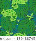 Vector seamless pattern with cute chameleons in the jungle forest 139488745