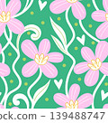 Vector seamless pattern with abstract flowers on a green background 139488747