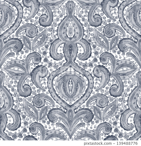 Abstract watercolor damask pattern with intricately curved brush strokes. 139488776