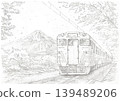 Local Japanese train and Mount Fuji landscape pencil drawing 139489206