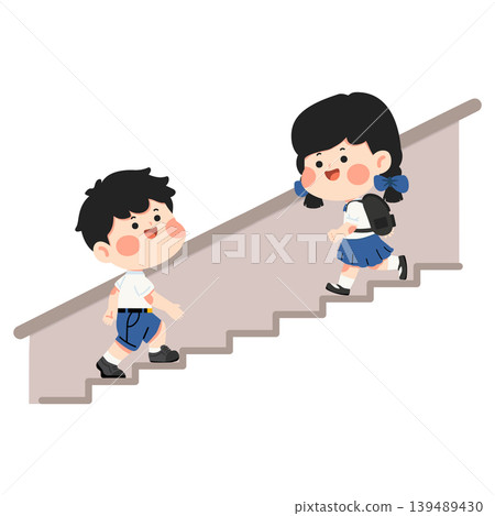 Children Climbing Stairs Showing Growth And Teamwork Children Climbing Stairs Showing Growth And Teamwork 139489430