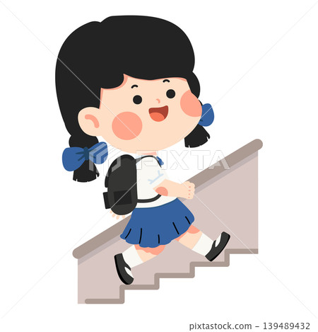 Girl Student Climbing Stairs In School Building 139489432