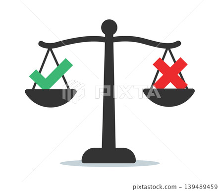 Decision Balance Scale with Check Mark and Cross Symbol Decision Balance Scale with Check Mark and Cross Symbol 139489459