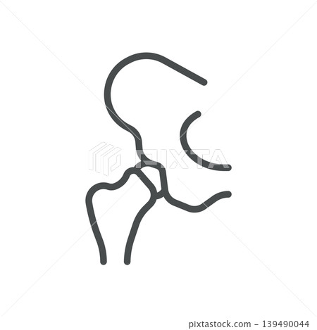 Hip Joint Icon. Thin Line Illustration of Human Pelvis and Femur Connection, Representing Anatomy, Orthopedics, Mobility, and Medical Healthcare. Hip Joint Icon. Thin Line Illustration of Human Pelvis and Femur Connection, Representing Anatomy, Orthopedics, Mobility, and Medical Healthcare. 139490044