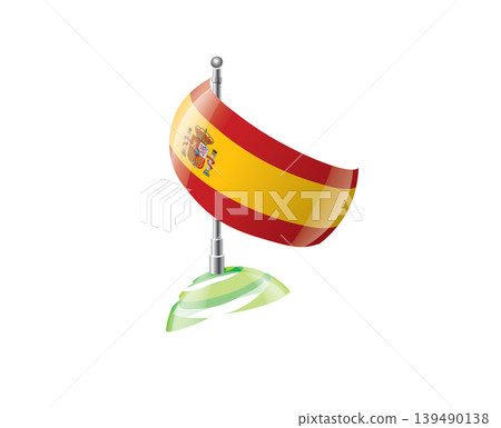 Highly detailed of waving Spanish flag with metallic pole and subtle shadow effects for print 139490138