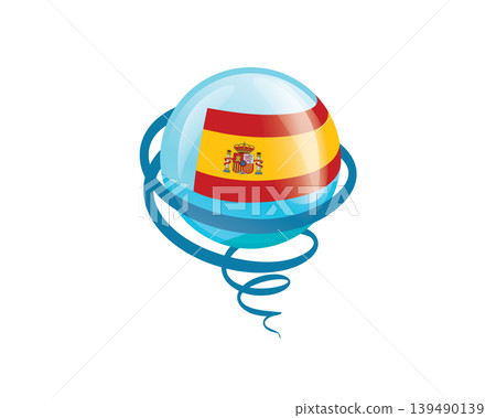Stylish international icon showcasing Spanish flag within reflective globe design Stylish international icon showcasing Spanish flag within reflective globe design 139490139