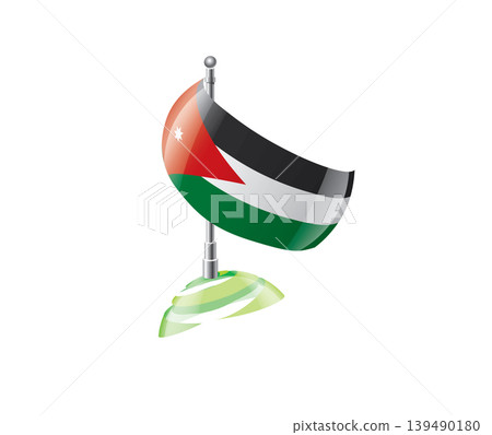 Highly detailed of waving Jordanian flag with metallic pole and subtle shadow effects for print Highly detailed of waving Jordanian flag with metallic pole and subtle shadow effects for print 139490180