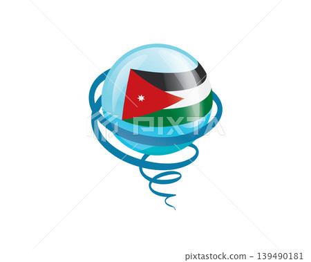 Stylish international icon showcasing Jordanian flag within reflective globe design Stylish international icon showcasing Jordanian flag within reflective globe design 139490181