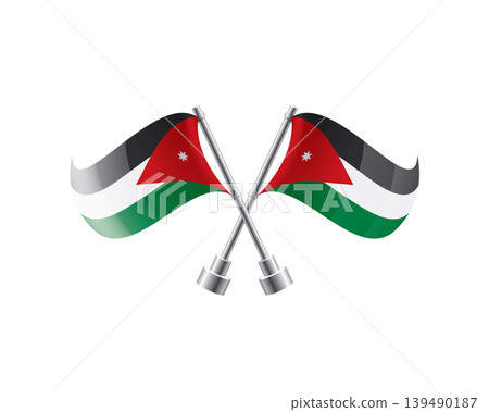 Scalable illustration capturing prideful display of Jordanian national banners 139490187