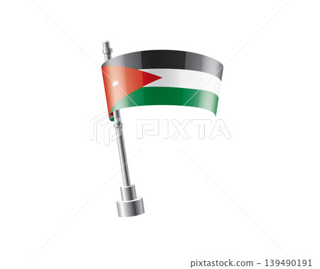 Clean representation showcasing Jordanian flag attached to glossy metal pole 139490191