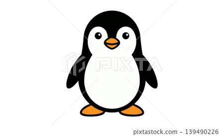 Simple cartoon illustration of a cute penguin standing upright with a charming and minimalist cartoon penguin stands facing forward illustration character minimalist wildlife antarctic isolated Simple cartoon illustration of a cute penguin standing upright with a charming and minimalist cartoon penguin stands facing forward illustration character minimalist wildlife antarctic isolated 139490226