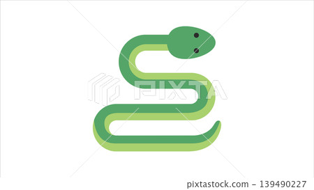Stylized green snake illustration in a curved s-shape with the simple design features two dots for eyes and a clean modern aesthetic s shape illustration abstract wildlife creature isolated Stylized green snake illustration in a curved s-shape with the simple design features two dots for eyes and a clean modern aesthetic s shape illustration abstract wildlife creature isolated 139490227