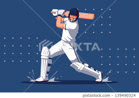 Cricket Batsman Hitting Ball. Sport illustration. Banner. Cricket Batsman Hitting Ball. Sport illustration. Banner. 139490324