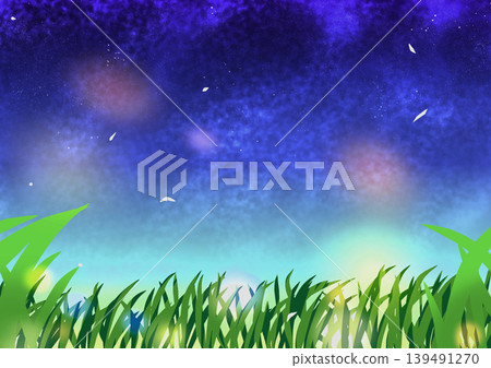 簡單的背景插圖,描繪了草原和星星。 簡單的背景插圖,描繪了草原和星星。 139491270