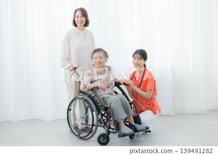 Elderly person in a wheelchair receiving care 139491282