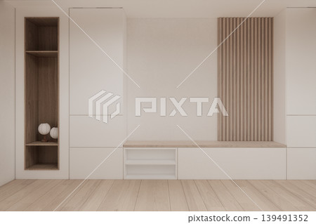 shelf on Built-in mock up smath board wall minimalist,Empty white wall on wooden floor and decoration, room japandi modern style.3D rendering shelf on Built-in mock up smath board wall minimalist,Empty white wall on wooden floor and decoration, room japandi modern style.3D rendering 139491352