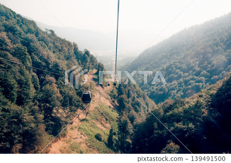 Ski resort view of ski track with cable car summer, Tufandag, Tfan, Azerbaijan 139491500