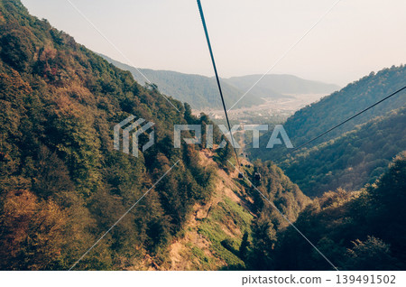 Ski resort view of ski track with cable car summer, Tufandag, Tfan, Azerbaijan 139491502