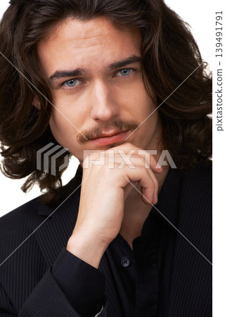Fashion suit, confident face and man portrait in formal outfit, attire or pride in fancy style, elegance or classy apparel. Studio clothes, handsome gentleman and classic closeup on white background 139491791