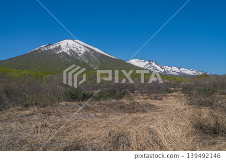 遠處春意盎然,白雪皚皚的八甲田山和綠樹成蔭的森林盡收眼底(青森郡) 遠處春意盎然,白雪皚皚的八甲田山和綠樹成蔭的森林盡收眼底(青森郡) 139492146