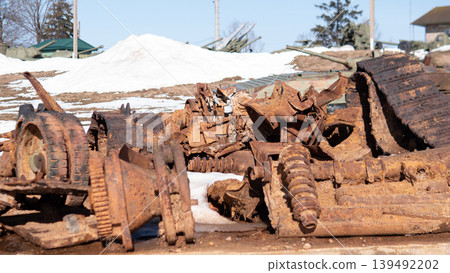 the remains of a tank destroyed in the war in Ukraine the remains of a tank destroyed in the war in Ukraine 139492202