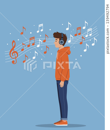 Man wearing headphone listen music vector Man wearing headphone listen music vector 139492794