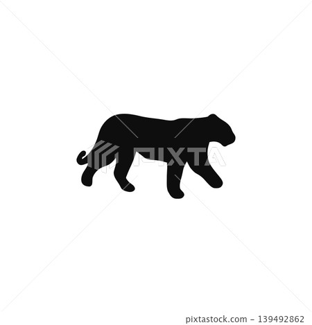 Silhouette illustration of a black leopard walking, white background, animal material. Silhouette illustration of a black leopard walking, white background, animal material. 139492862