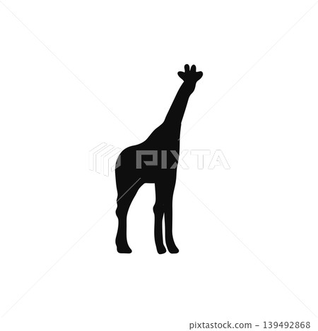 Giraffe silhouette illustration, front view, white background, imagery reminiscent of a zoo or the African savanna. Giraffe silhouette illustration, front view, white background, imagery reminiscent of a zoo or the African savanna. 139492868