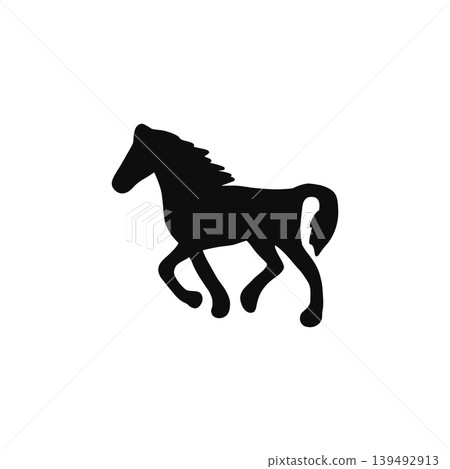 A black silhouette illustration of a galloping horse against a white background, featuring dynamic animal imagery. A black silhouette illustration of a galloping horse against a white background, featuring dynamic animal imagery. 139492913