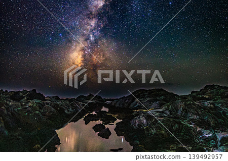 A night sky scene where the nature of Yakushima meets the Milky Way. A night sky scene where the nature of Yakushima meets the Milky Way. 139492957