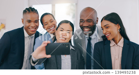 Smile, selfie and happy business people in the office for team building or bonding together. Collaboration, diversity and group of professional work friends taking a picture at modern workplace. Smile, selfie and happy business people in the office for team building or bonding together. Collaboration, diversity and group of professional work friends taking a picture at modern workplace. 139493238