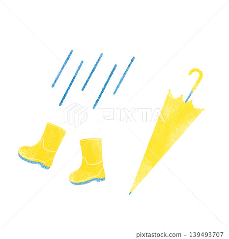 一幅可愛、風格化的插圖,描繪了雨天裡的一把黃色雨傘和一雙雨靴,以水彩風格繪製。 一幅可愛、風格化的插圖,描繪了雨天裡的一把黃色雨傘和一雙雨靴,以水彩風格繪製。 139493707
