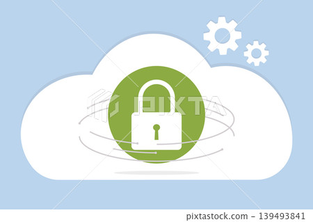 Icon with white Lock in green circle and cloud. Cyber security and privacy data protection concept. IT technology. Icon with white Lock in green circle and cloud. Cyber security and privacy data protection concept. IT technology. 139493841
