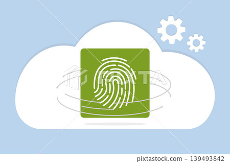 Icon with fingerprint and white cloud. Cyber security and privacy protection concept. IT technology. Icon with fingerprint and white cloud. Cyber security and privacy protection concept. IT technology. 139493842