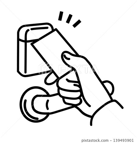 Opening the front door with a card key (line drawing) 139493901
