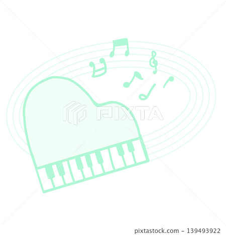 以鋼琴鍵和五線譜為主題的音樂插畫素材（綠色/自然/舒緩/裝飾性） 139493922