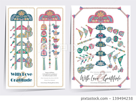 Korean Knotted Pendant Norigae Frame Template Set, Vector Illustration for Love and Gratitude Season Korean Knotted Pendant Norigae Frame Template Set, Vector Illustration for Love and Gratitude Season 139494238
