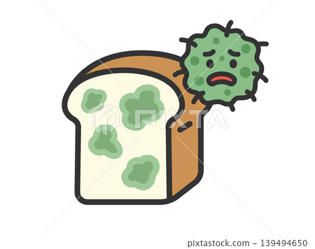 An illustration of a moldy slice of bread (line drawing, color). An illustration of a moldy slice of bread (line drawing, color). 139494650