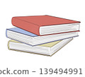 An illustration of three stacked books of different colors. 139494991